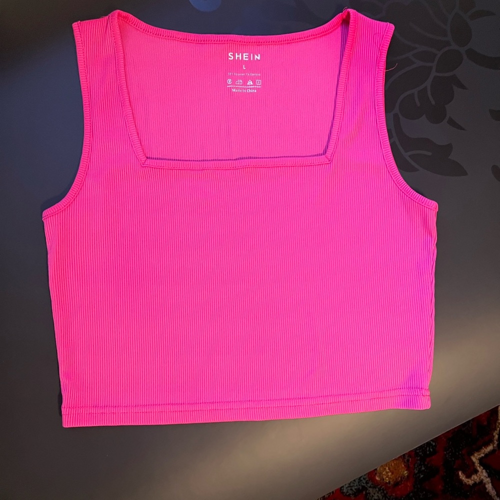 Hot Pink, Square Neck, Crop Tank